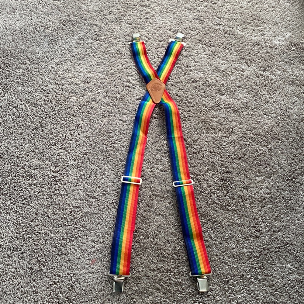 Rooster Rainbow Suspenders Vintage Colorful Adjustable